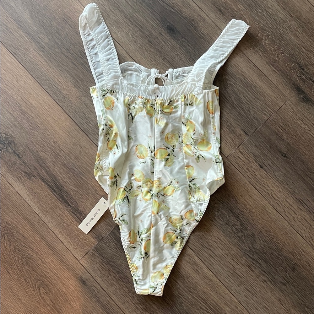 For Love & Lemons White Lemon-Print Lace-Up Bodysuit - Picture 6 of 7